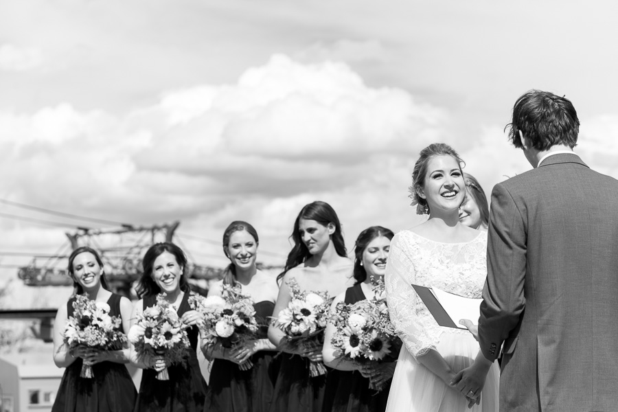 Black and white wedding photography by Hannah Hardaway outside the Couloir restaurant on top of Jackson Hole Mountain Resort