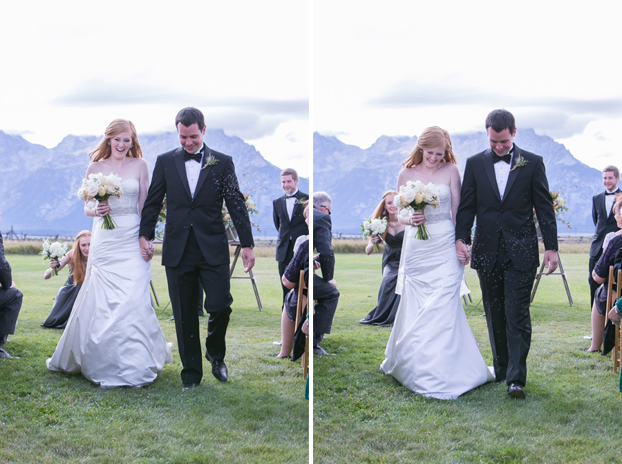 And a couple of cute photos of  Jaimie's terrific reaction to being showered by the dried petals as they exited down the aisle...